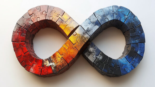 Infinity symbol made of Puzzle pieces. - White background.