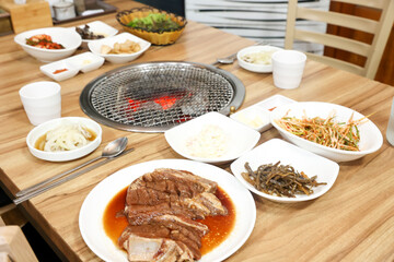 Korean barbecue. Marinated pork ribs