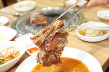 Korean barbecue. Marinated pork ribs