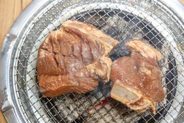 Korean barbecue. Marinated pork ribs