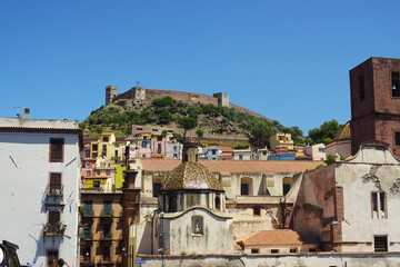 Obraz premium Bosa and its castle seen from the river Temo, Sardinia, Italy