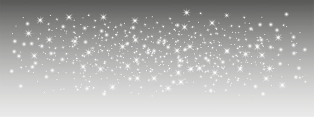 Glittering vector dust on transparent background. Glittering white lights. Christmas Holiday glow particle. Magic star effect. Shine background. Festive party design