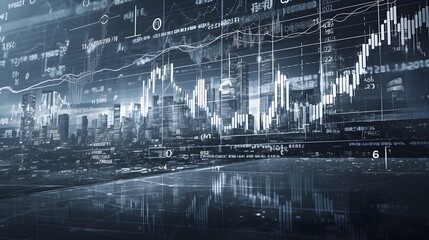 Naklejka premium Financial Data Over Cityscape. Image Illustration background for presentation and wallpaper 