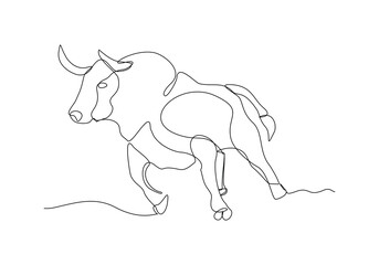 Continuous single line sketch drawing of angry bull cow buffalo wild mammal animal wildlife editable stroke vector illustration