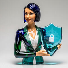 Glass Sculpture of Female Cybersecurity Expert Exuding Confidence and Intelligence, Elegant Design,...