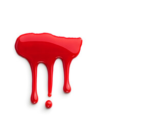 Red paint splashing, dripping isolated on white background