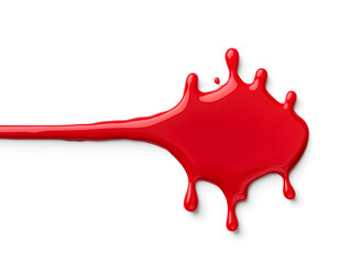 Fototapeta premium Red paint splashing, dripping isolated on white background
