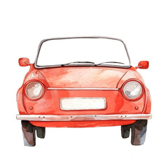 Illustration of a watercolor red car isolated on a white background. Children's car children's drawing for printing.
