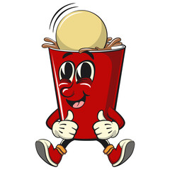 Red cup beer pong cartoon mascot character iconping pong ball successfully entered the cup, work of hand drawn © mickyRAWjecky