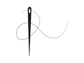 Needle and thread silhouette icon vector illustration. Tailor logo with needle symbol and curvy thread isolated on white background. Tailor sign template, sewing instrument design fashion icon vector
