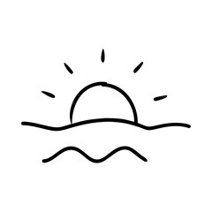 Hand-drawn icon of a sunrise, symbolizing new beginnings and nature.