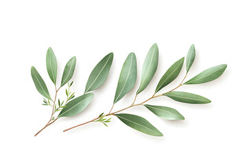 Watercolor green eucalyptus branch isolated on white	