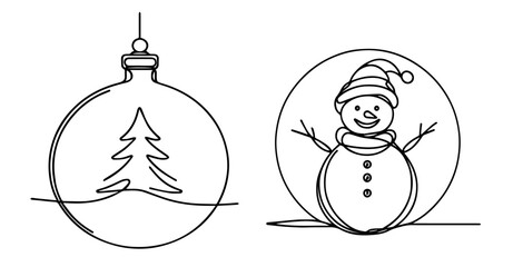 Obraz premium christmas tree decorations in simple line art – black vector