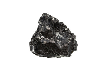Anthracite coal on white background, a highest carbon content coal with submetallic luster (selective focus)