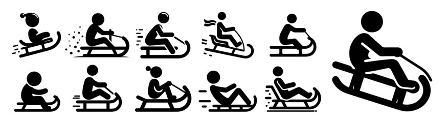 dynamic sledding silhouettes collection, capturing winter fun and movement in black vector style black vector