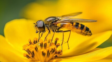A close-up of a bee on a vibrant yellow flower, showcasing the intricate details of the insect and the beauty of nature.