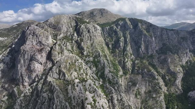 Aerial view of mountains above Kotor Bay, Kotor, Montenegro