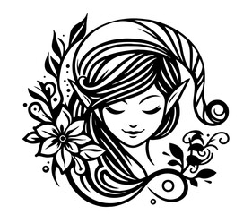 delightful Christmas elf in decorative setting, featuring holiday foliage and seasonal elements black vector