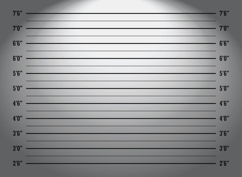 Mugshot, Police lineup or mugshot background for criminals in a dark room with light in inches measurement
