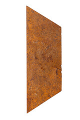 A piece of rusty metal isolated on a white background.