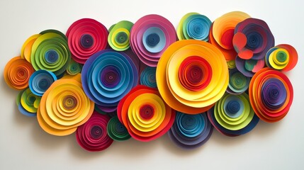 Colorful designs that look like circles or flowers with curved lines.