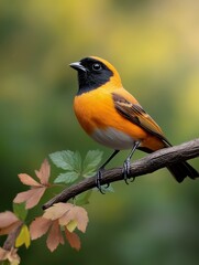 Fototapeta premium natural macro shot wildlife nature vibrant colors of a bird perched on a branch, showcasing its feathers and natural habitat, Photorealistic