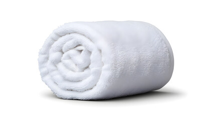 Single rolled white towel, isolated on white background