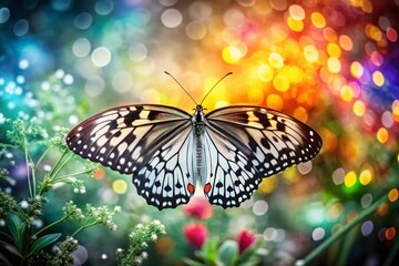 Obraz premium Stunning Panoramic Black and White Butterfly with Vibrant Colors: A Unique Artistic Fusion for Nature Lovers and Photography Enthusiasts