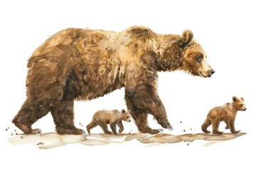 Fototapeta premium A close-up shot of a mother bear playing with her two adorable cubs in the forest