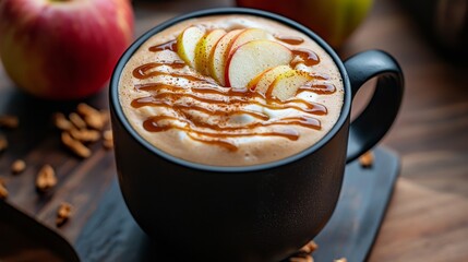 Oat milk caramel apple latte with vegan drizzle  garnish