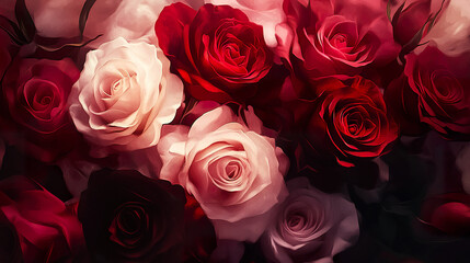 Obraz premium beautiful arrangement of red, pink, and white roses, showcasing their delicate petals and vibrant colors