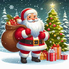 santa claus with gift box