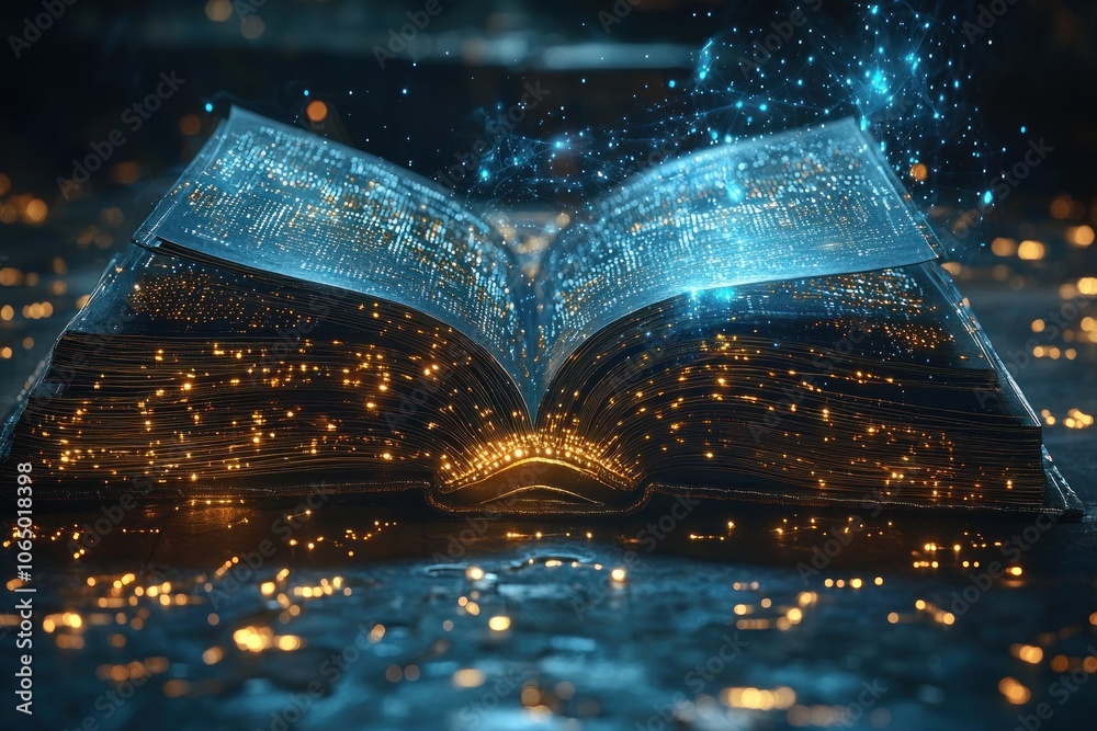 Poster an open book glowing with mystical light