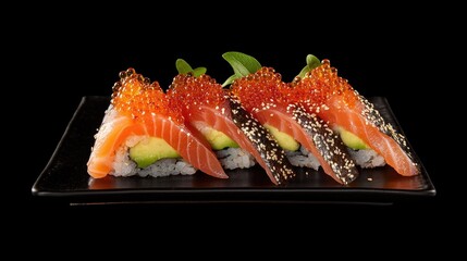 Colorful Sushi Rolls on Black Plate