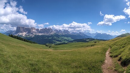 Obraz premium The Alpe di Siusi, also known as Seiser Alm, offers stunning views of the Italian Dolomites. This wide panorama captures the beauty of South Tyrol, a region in the Alps of Italy.