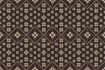 Geometric and cross stitch traditional ethnic pattern.floral pixel art embroidery. Elegance background abstract Aztec seamless pattern for fabric,cloth,dress,carpet,curtain,sarong,batik,wallpaper.