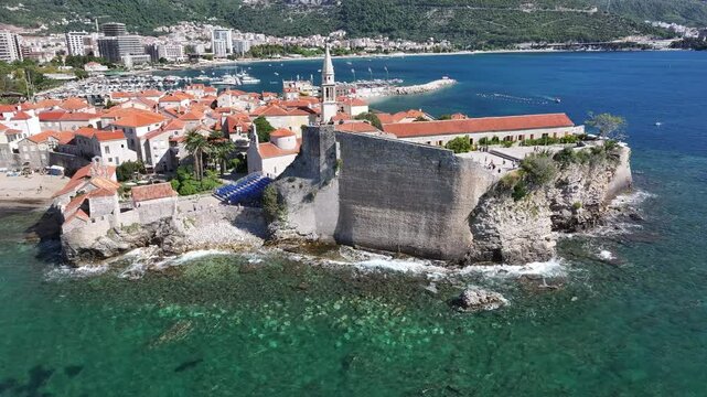 Aerial view of Budva Citadel, Budva, Montenegro