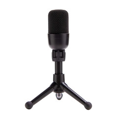 Microphone with stand, single object isolated on solid white background, , transparent background