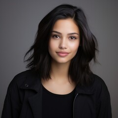 Fototapeta premium Charming Girl with Bright Eyes Set Against a Lively Studio Backdrop