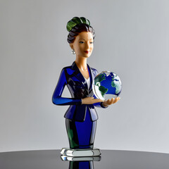 Glass Sculpture of Female Foreign Service Officer Radiating Confidence and Diplomacy, Elegant...