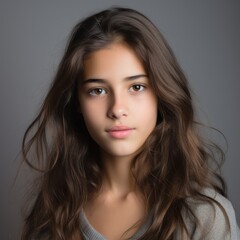Fototapeta premium Studio photography, headshot of Argentine Girl, casual outfit, diverse background