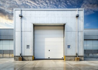 Urban Exploration: A Close-Up of a White Commercial Bay Door for Shipping and Receiving Goods, Showcasing Industrial Design and Functionality in an Urban Setting