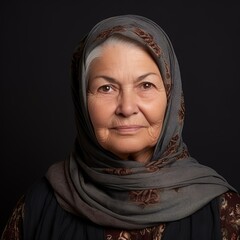 Naklejka premium Egyptian old woman in relaxed attire with diverse background reflecting cultural heritage