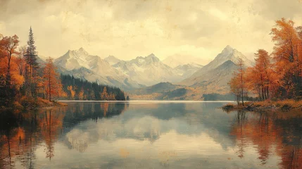 photo of an old lake with mountains in the background