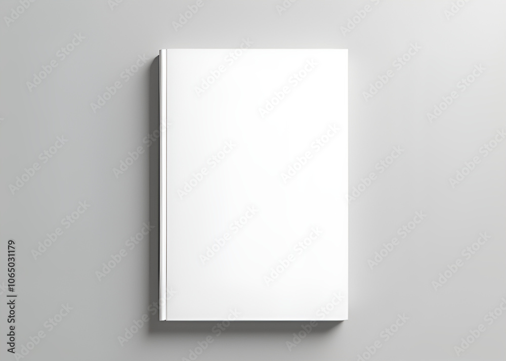 Poster A blank white paperback book is placed on a gray background for a simple graphic design mockup illustration style photo