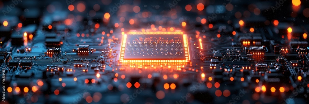 Poster Illuminated Circuit Board with a Glowing Processor Chip