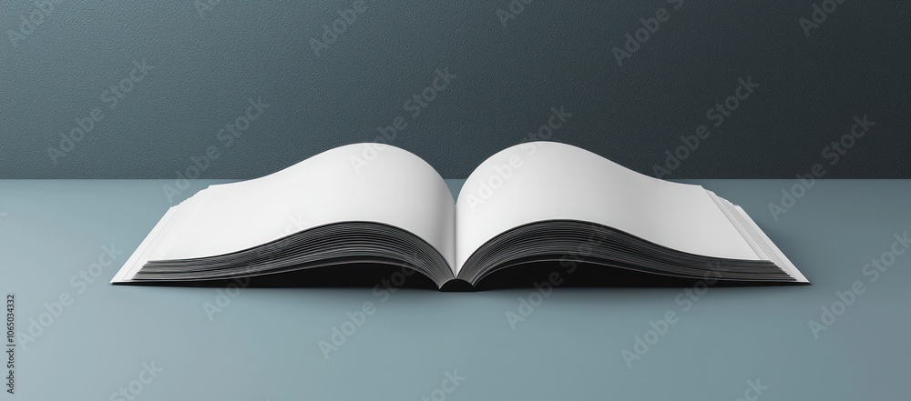 Poster an open book with blank white pages against a blue background