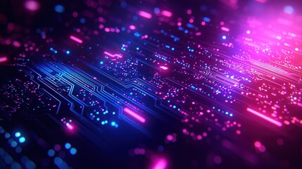 Fototapeta premium Abstract Circuit Board with Glowing Pink and Blue Lines