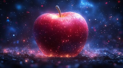 A giant apple that falls to the ground along with the galaxy around it