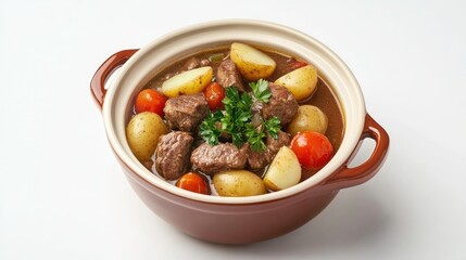Warm Beef Stew in a Bowl from a High Angle View